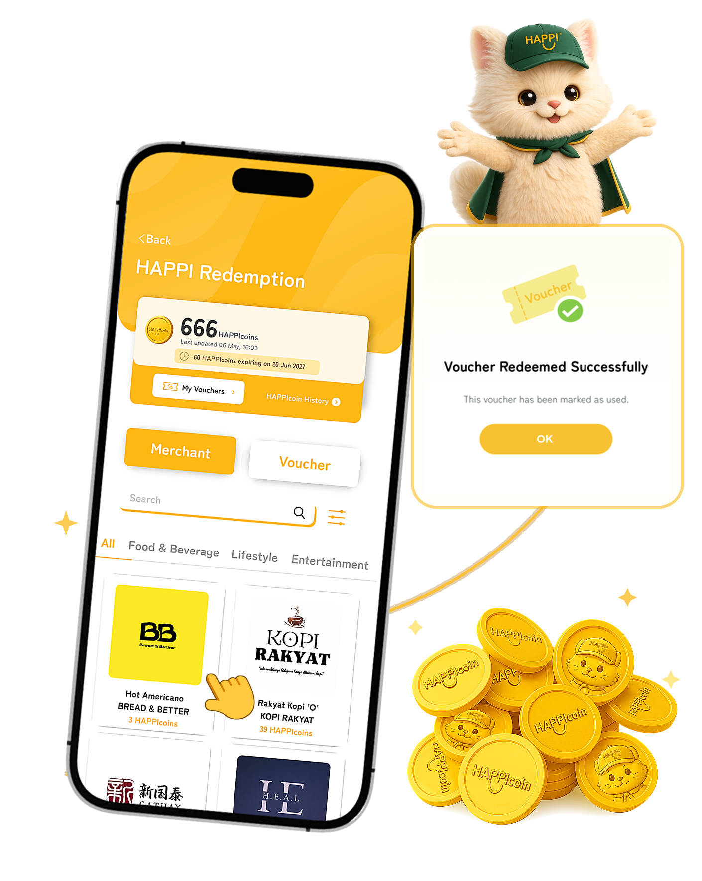 HAPPIcoin redemption in the HAPPI app